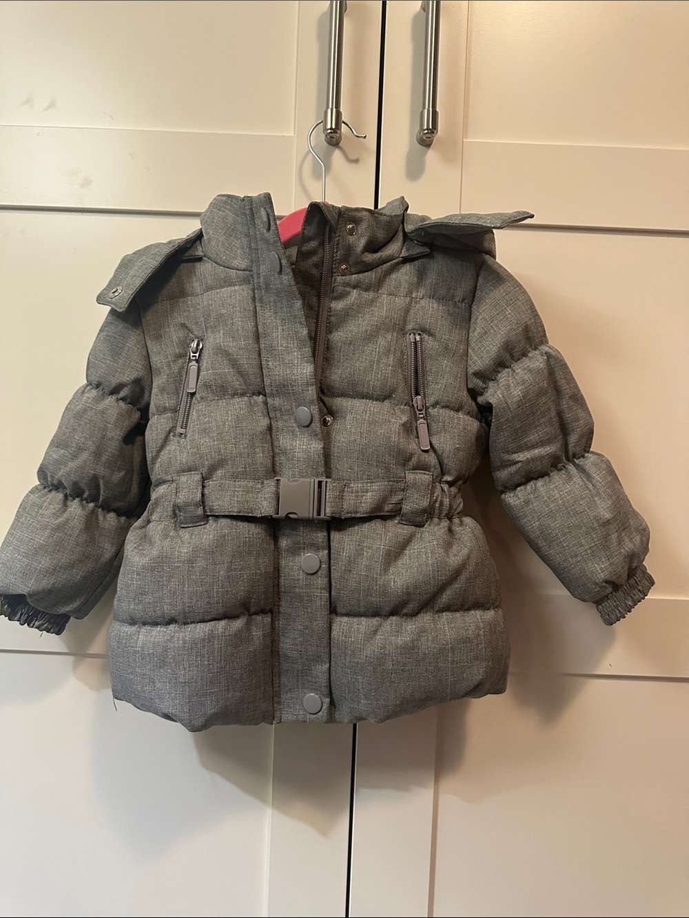 Joe Fresh Kids Gray Quilted Puffer Coat with Belt